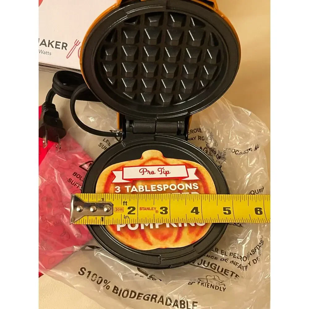 Mini Waffle Maker Pumpkin Waffle Halloween Non-Stick, 4 Inch w/ Recipe Guide